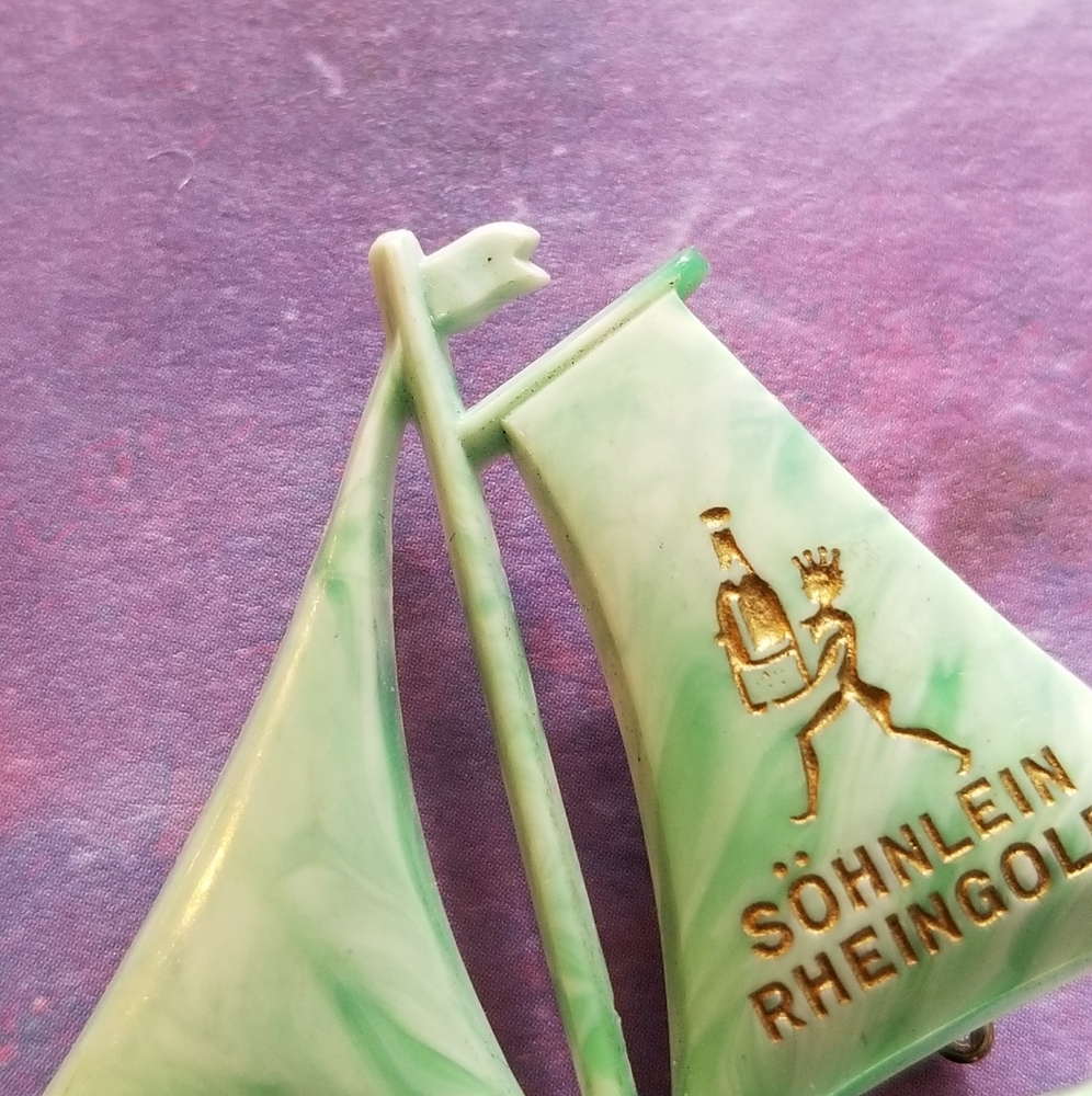 Vintage Sohnlein Rheingold sail boat pin brooch nautical ship advertising - Picture 6 of 11